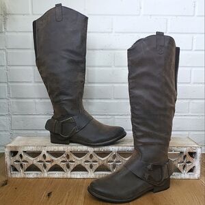 Madeline Birdie Knee High Faux Leather Riding Boots size 9 Brown and Black